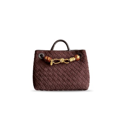 BOTTEGA VENETA ANDIAMO SMALL SUEDE TOTE IN BLACK BROWN BAG 743568 (25*22*10.5cm)